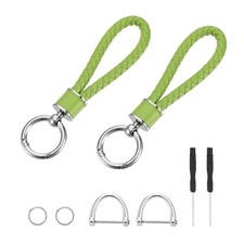 2 Pcs Weave Key Chain Ring Braided Rope Leather Keychain Green 