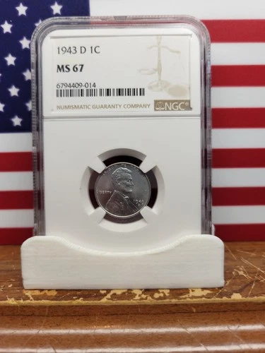 1943-D Lincoln Wheat Steel Cent  (NGC  MS 67 Blast White)  Freshly Graded Slab