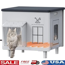 Heated Cat House Insulated Outdoor Shelter Waterproof Safe Escape Door Cats New