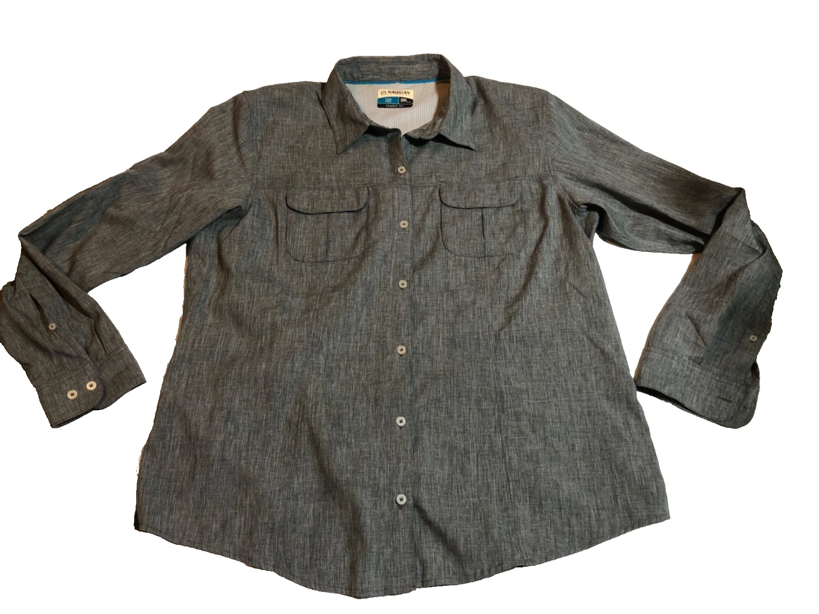 Magellan Fishing Shirt Button Up Mens XXL Vented UV Protection Outdoors Gray