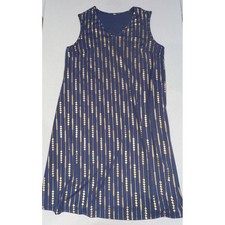 Shift Dress Womens M Navy Blue Gold Excellent Metallic Arrow V-Neck