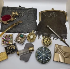 Vintage Antique Ladies Accessories Vanity Items Pill Boxes Mesh Purses Dior +