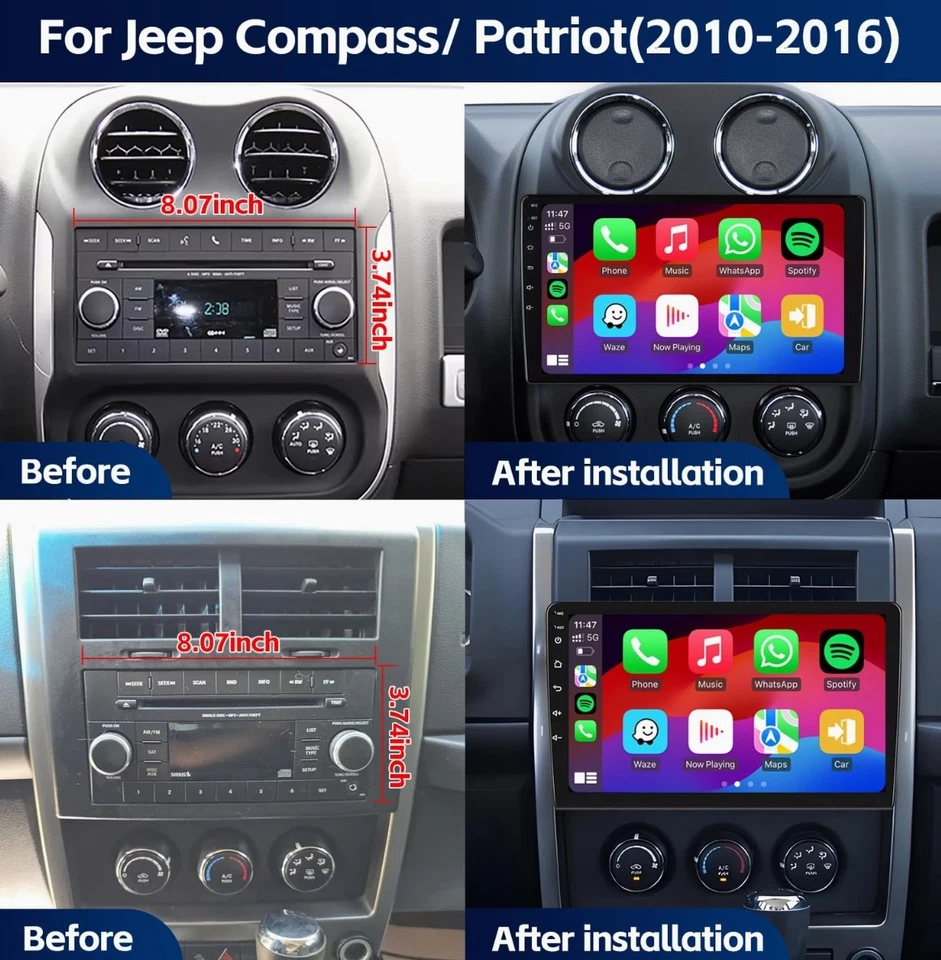 10.2 Inch Car Radio Stereo Upgrade Replacement for Jeep Compass Patriot 2010-201 - Image 2 of 4