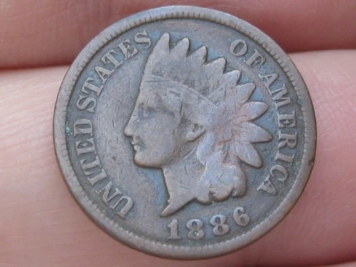 1886 Indian Head Cent Penny, Variety 2, Var 2, T2, Type 2, VG/Fine Details