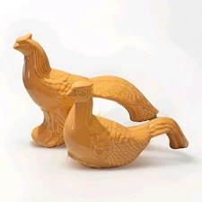 Rare Vintage JARU MCM 80s Pheasant Birds California Pottery 14x10 Butterscotch