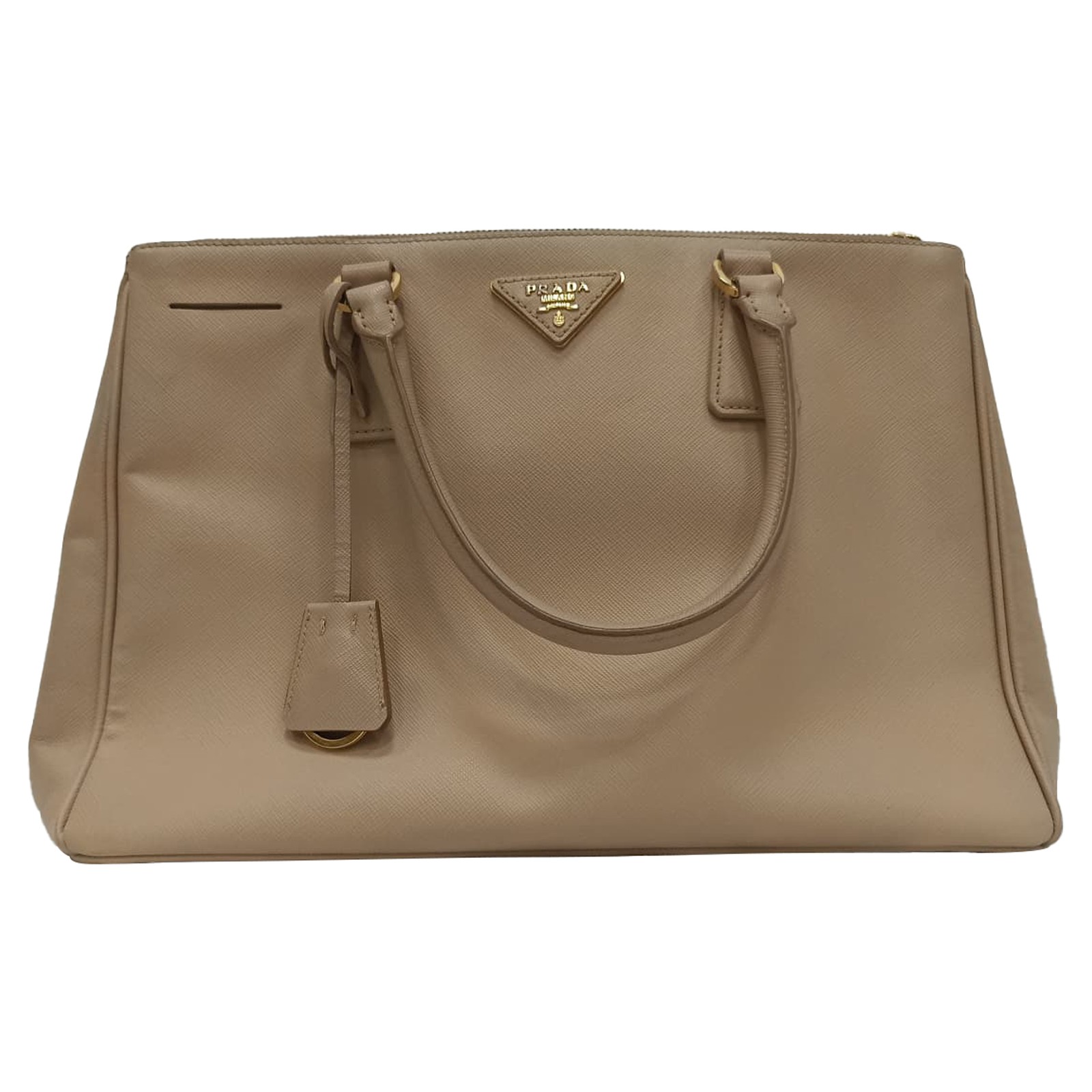 Prada Medium Galleria Double Zip Tote Bag In Beige Saffiano Leather Women One