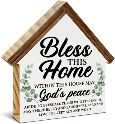 Housewarming Gifts Christian Decor Bless This Home House Shaped Wooden Block