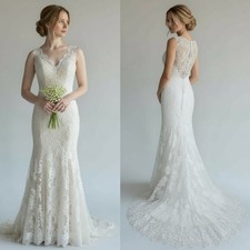 Allure Bridal Style 9068 Mermaid Sheer Back Lace Wedding Dress Gown Ivory Size 4