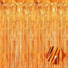 6 Pack Orange Foil Fringe Curtain Backdrop 3.28Ft x 8.2Ft Metallic Tinsel Foi...