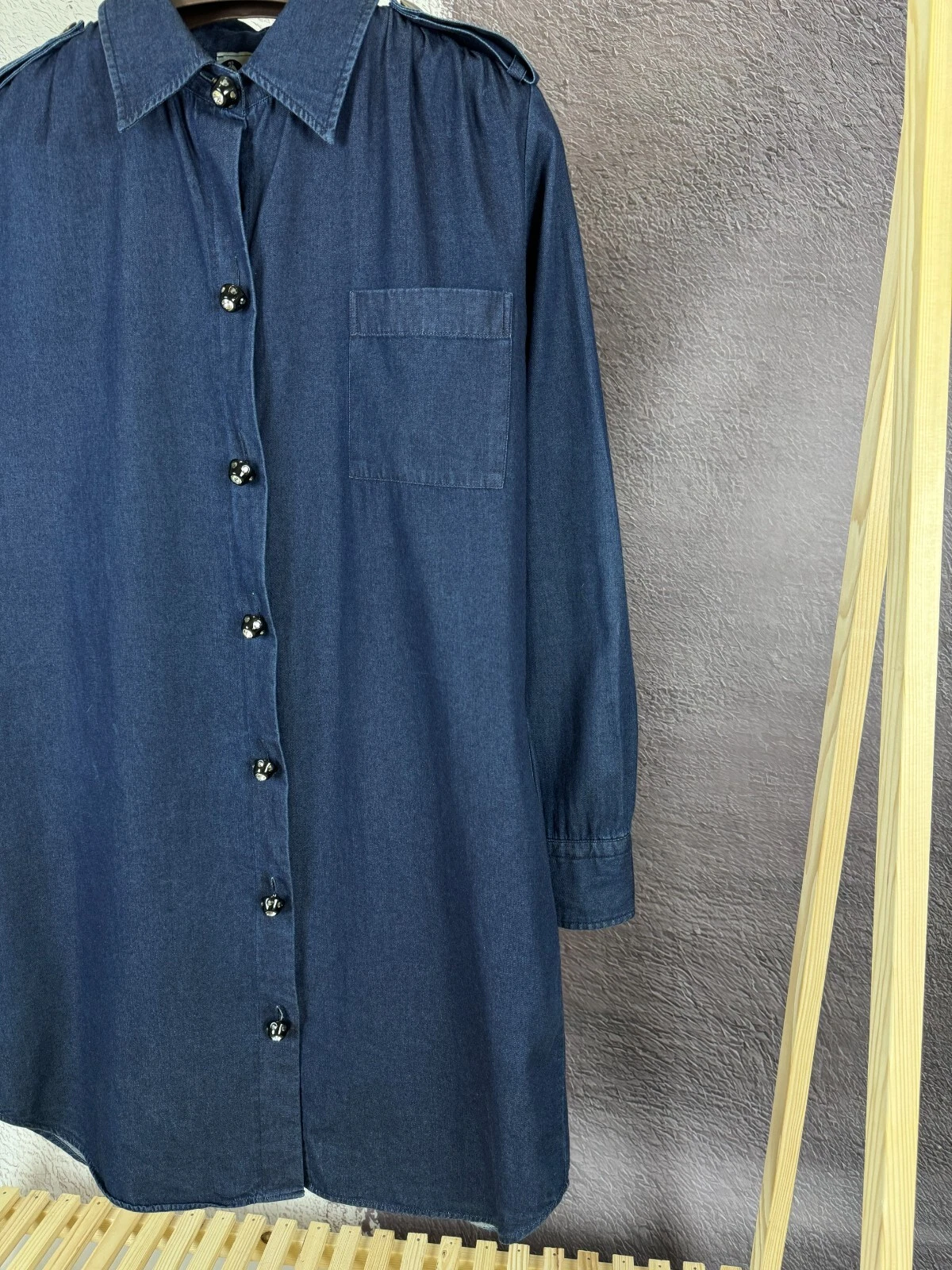 Abito tunica camicia lunga cotone blu Lanvin x Acne Studios