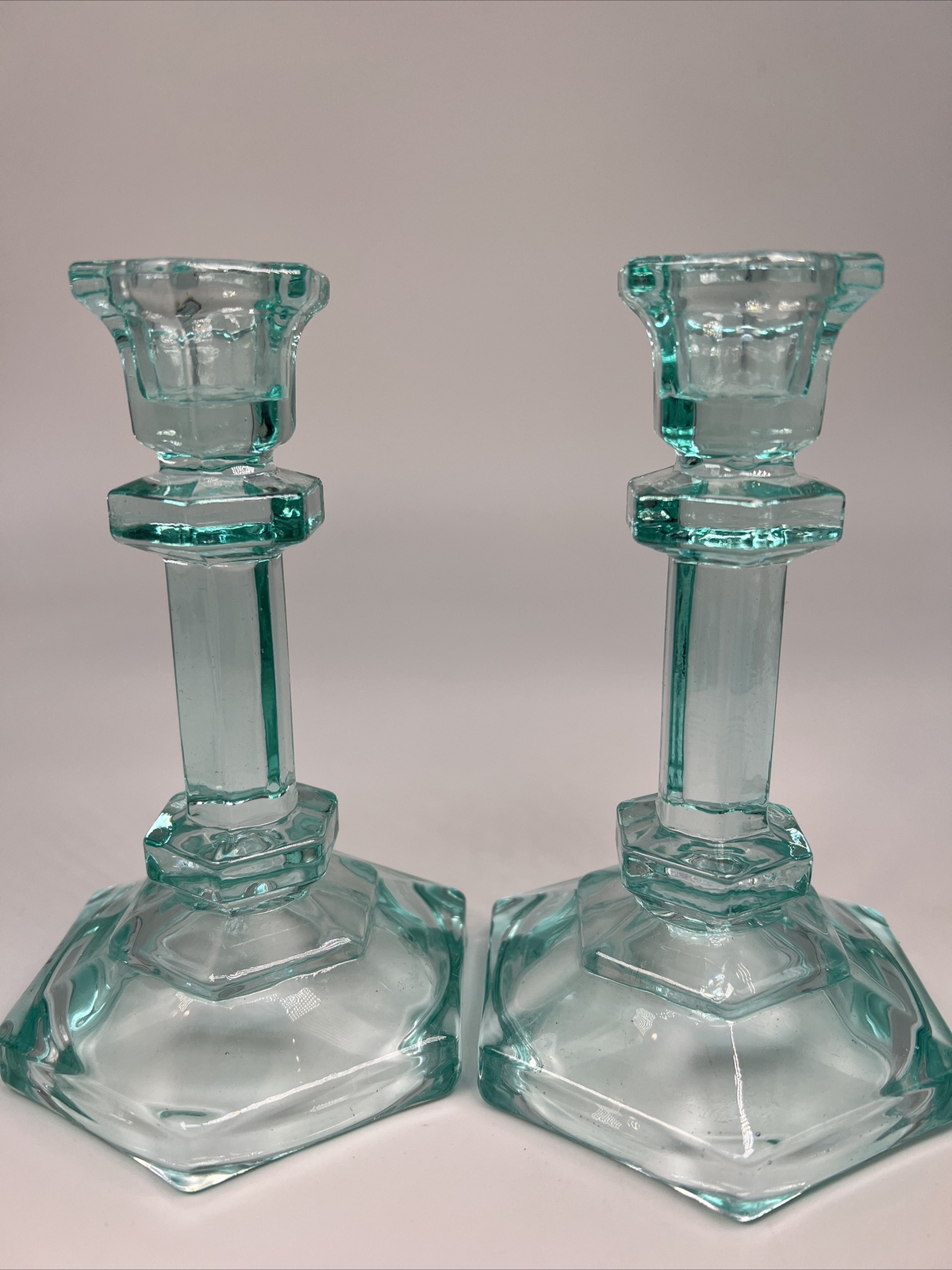 Vintage Indiana? Glass Candle Holder Aqua Blue Approx 6x3.25&rdquo;