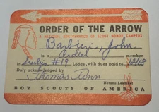 Boy Scout OA Membership Card Lodge  19 Sisilija New York 1968   RC6