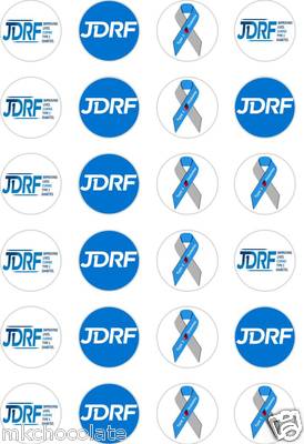 24x PRECUT DIABETES/JDRF/DIABETIKER LOGO REIS/OBLATE PAPIER CUP CAKE TOPPER