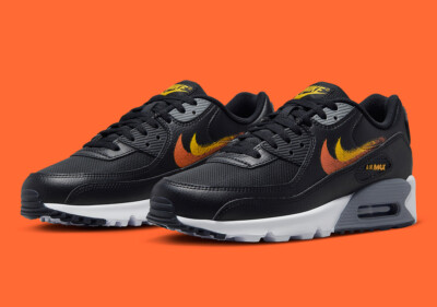 Nike Air Max 90 Black/White/Orange Sneakers Mens US Size 8-13