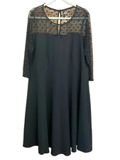 Evans Plus Size 22 24 Black Stretch Jersey Skater DRESS Spot Mesh Sleeve Neck