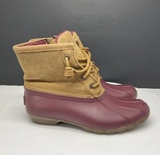 Sperry Saltwater Duck Boots Womens Size 5 Marron Tan Leather Waterproof Side Zip