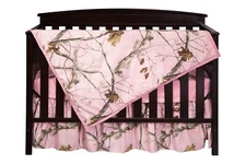 Realtree Pink Camo Crib Set Bedding, Sheet Skirt Blanket Baby Toddler