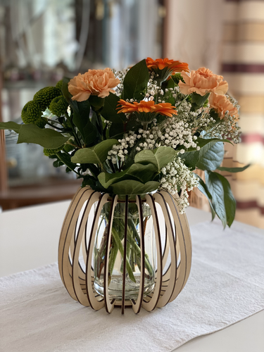 Dekovase Tischvase Laterne Windlicht Blumenvase Glas Holz - Bild 3 von 4