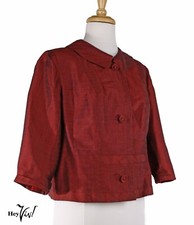 Vintage 50s Red Silk Sharkskin Boxy Jacket Hong Kong Hallmark Tag Sz L - Hey Viv