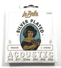 La Bella Guitar Strings Acoustic Silver Plated Medium 13-56 Crisp Tone