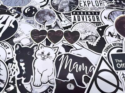 50pcs Black and White Skateboard Stickers Laptop Luggage Locker  Decals Dope