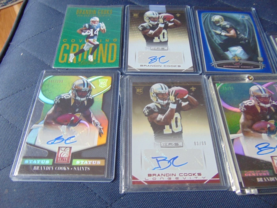 8 Brandin Cooks 新秀卡套装 4 张亲笔签名 Elite #199 新秀明星 #99 蝴蝶结人 — 第 2/4 张图片