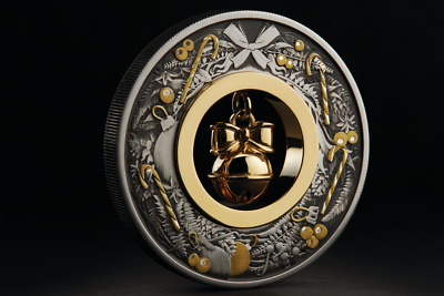 2022 CHRISTMAS $2 2oz Silver Antiqued Coin w/ Gilt Jingle Bell