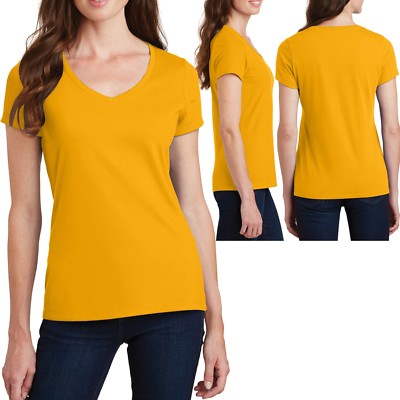 Plus Size Ladies V-Neck T-Shirt Soft Ring Spun Cotton Womens Tee Top XL 2X 3X 4X