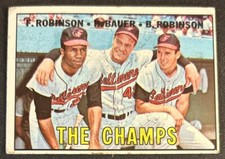 1967 Topps Frank & Brooks Robinson Hank Bauer Baseball Card #1 Orioles PR/FR O/C