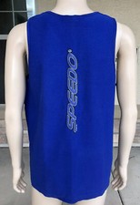 Vintage 90s 1996 Speedo Beach Pool Tank Top Spellout USA Made Size Large Blue