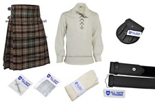 Men Scottish 9 Pcs 8 Yards Kilt Outfit with Sporran, MacKenzie Weathered Tartan