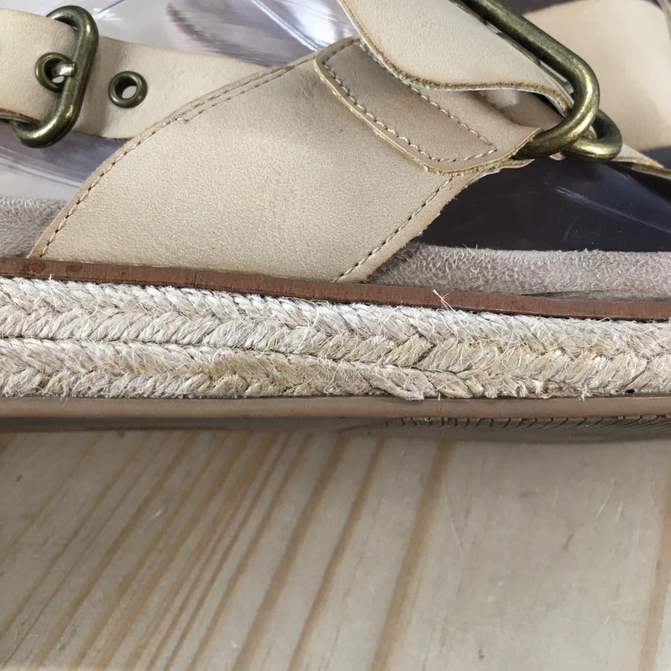 Ruff Hewn Sandals Womens 9 M Ofelia Espadrille Beige Faux Leather Buckle Strap - Image 4 of 4