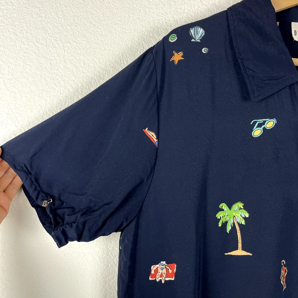 Blusa vintage David Dart Beach Top para mujer XL azul manga corta rayón tropical Foto 4 de 4