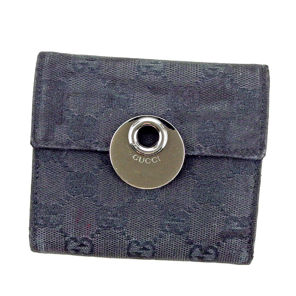Gucci Wallet Purse Trifold GG Black Silver Woman unisex