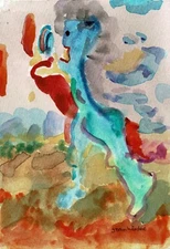   Art Free Shipping-Painting original "Walking in another world" Surreal 5x7" JW