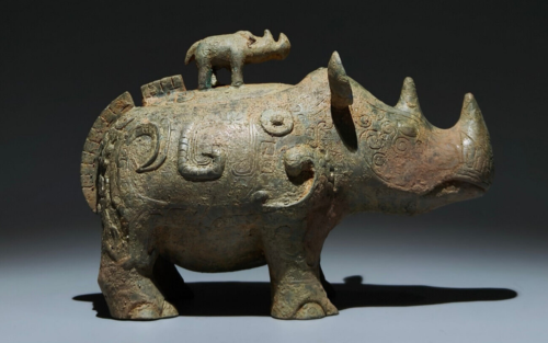 9.2" Old Chinese Bronze ware Shang Dynasty rhinoceros Pot Jar Statue Sculpture - 第 1/9 張圖片