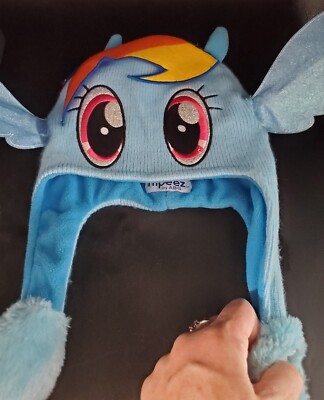 My Little Pony Blue & Rainbow Flipeez Squeeze Flip Beanie Hat Warm Ears Winter