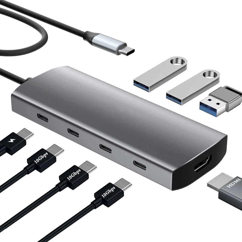 USB C Type C Hub to 3*USB 3.2, 4K@60Hz HDMI, 100W PD, USB 3.0, SD/TF Card Reader - Image 2 of 4