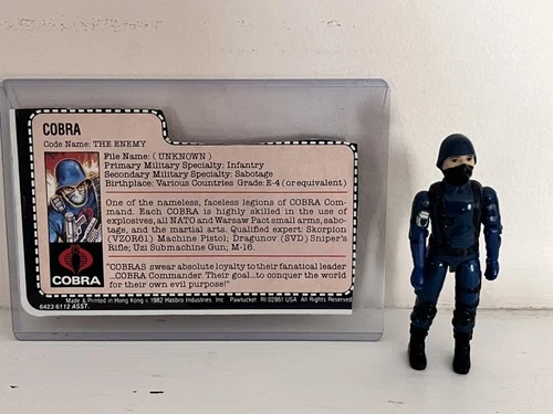 Vintage GI Joe ARAH 1982 V1 Cobra Soldier Straight Arm w/ File Card 3.75 Hasbro