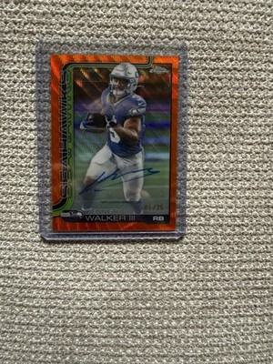 Topps 25 Chrome Kenneth Walker III Seattle Seahawks Orange Wave 5/25 Auto BA-KW