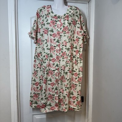 NWT National House Patio Dress 1X Pink Rose Floral Muumuu Pearl Snap Artsy VTG