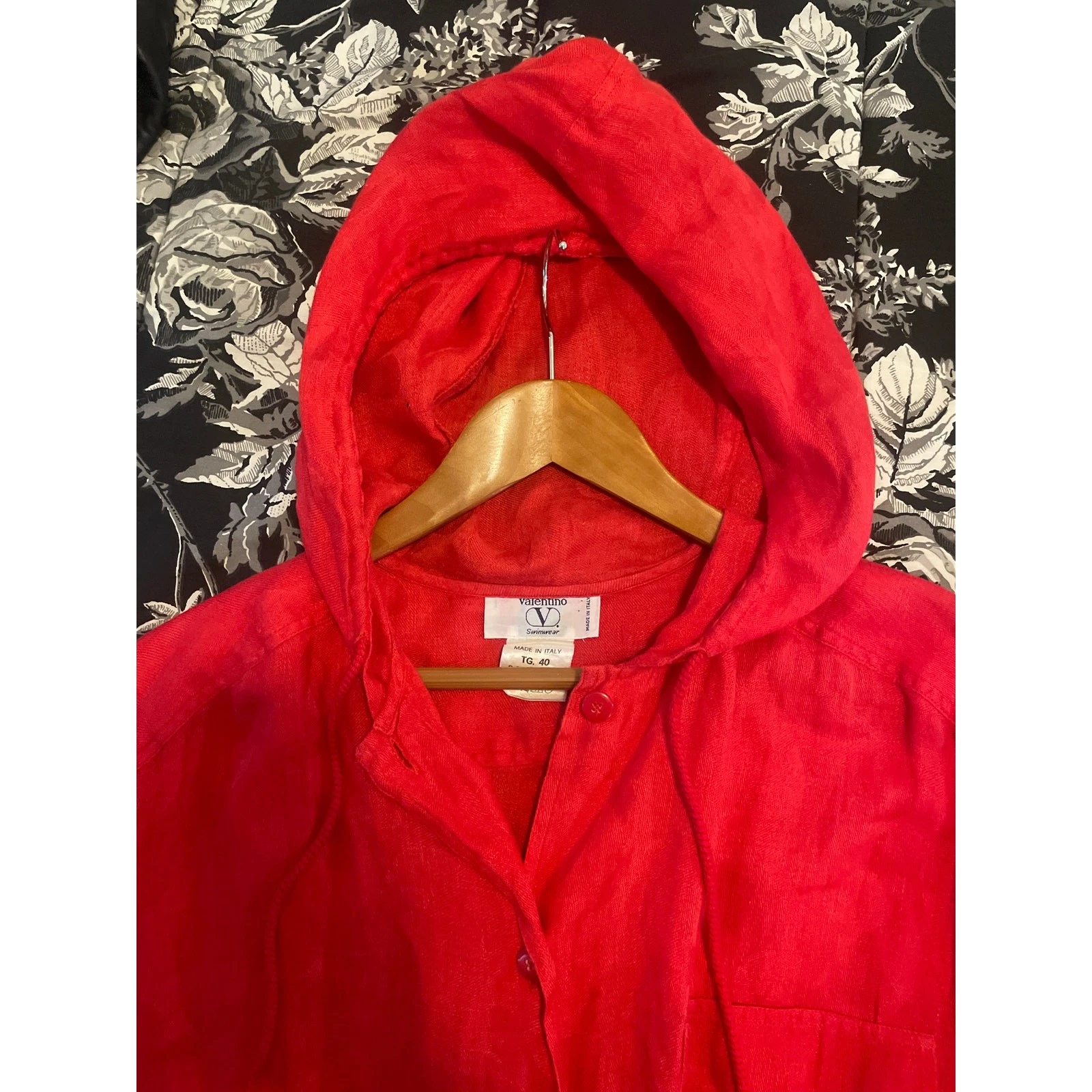 Costume da bagno vintage VALENTINO vestito copricostume con cappuccio 100% lino taglia 6 small S