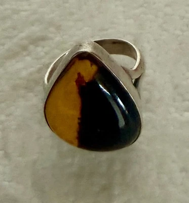 BAGUE ARGENT/ AMBRE/ POINCON/ XX SIECLE - Photo 1/4