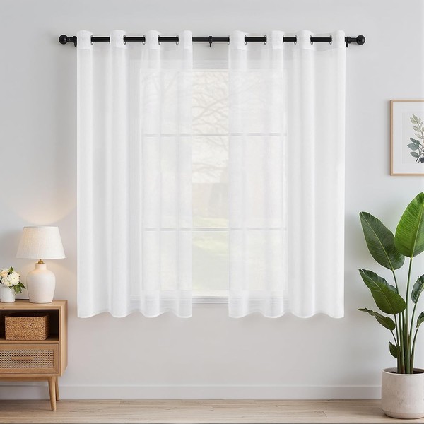 Gardinen Mit ÖSen 2Er Set 145Cm Lang Weiß Voile VorhäNge Deko Wohnzimmer-image