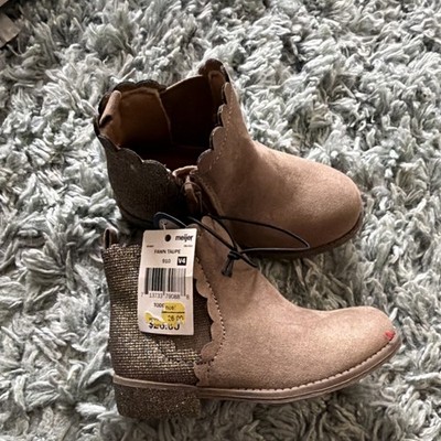 FashionBoots Taupe Glitter Ankle Bootie Girls Size 8 Non-Slip Block Heel