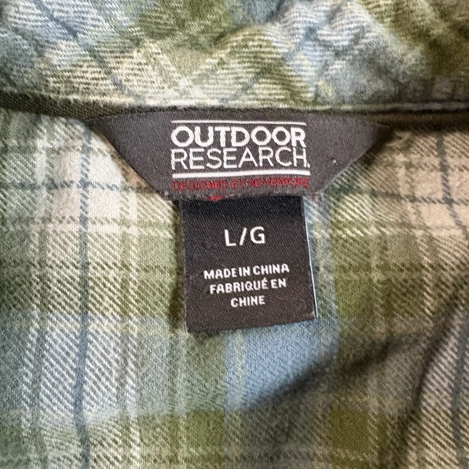 Outdoor Research Crony Flannel Button Up Shirt Mens Sz L Green Blue Plaid - Image 2 of 4