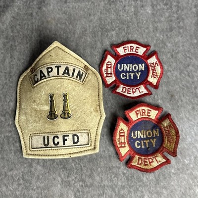Fire Helmet Front Shield Cairns Captain UCFD Union City Leather & 2 Patches