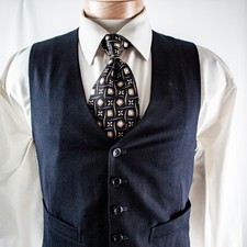 Navy Blue Solid Wool Blend Men Waistcoat Vest Size S
