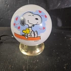 Vintage Peanuts Snoopy & Woodstock Table Lamp Milk Glass Globe 1965 Ball Shade