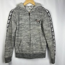 PINK Victoria's Secret Full Zip Hoodie Jacket Bling Sequin Gray Black White XS